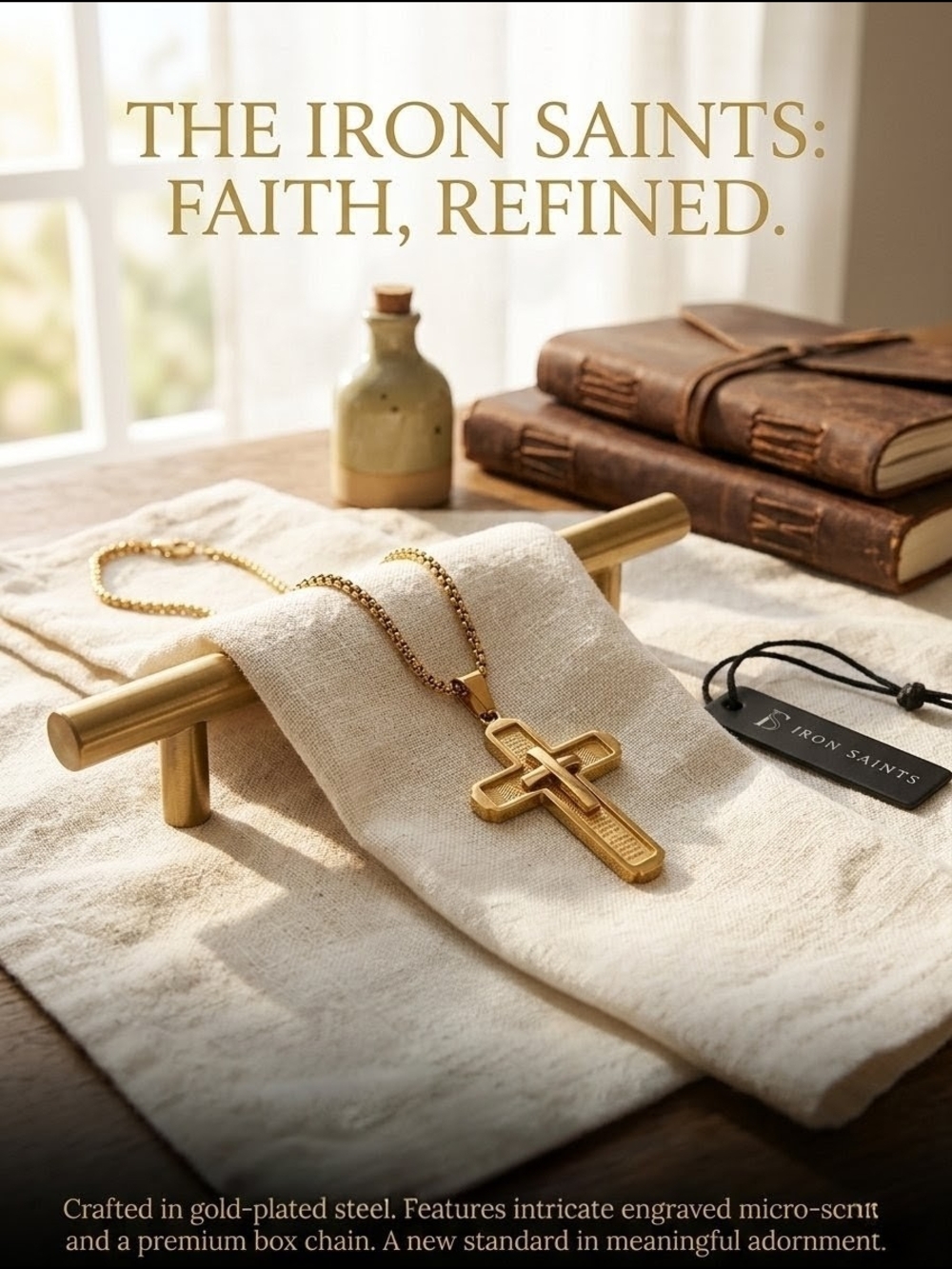 Iron Saints Gold Plated Stainless Steel Cross Necklace – Lord’s Prayer Pendant